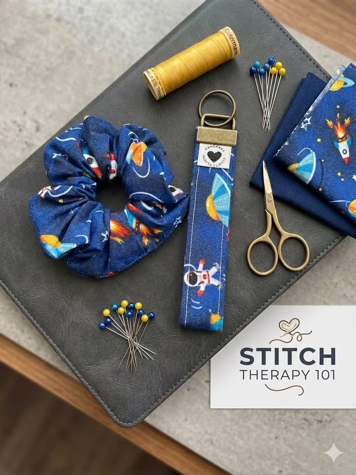 Galaxy Quest 2-Piece Set 👨‍🚀 Space-Themed Scrunchie & Matching Wristlet Key Fob