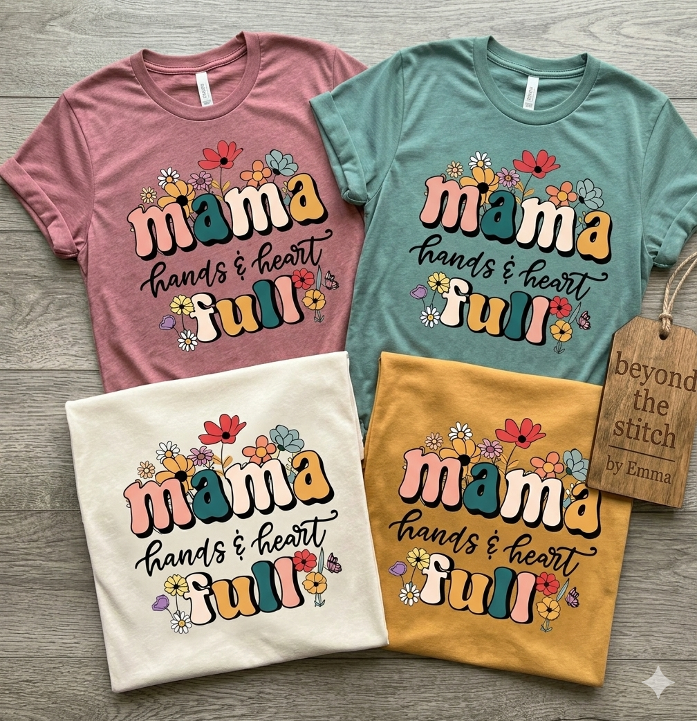 Mama Hands and Heart Full Floral Retro Tee | Beyond the Stitch by Emma