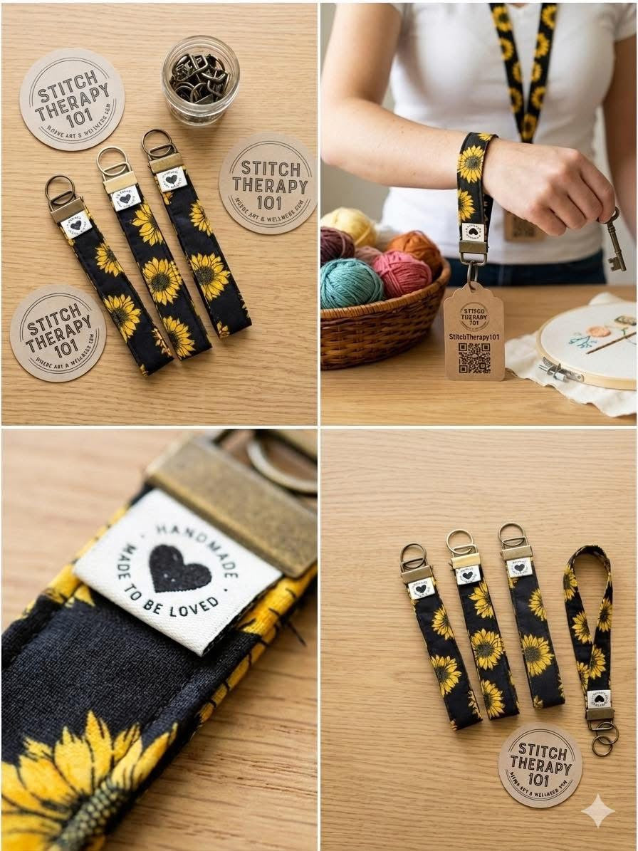 Sunny Sunflower Wristlet Keychain | Handmade Fabric Key Fob