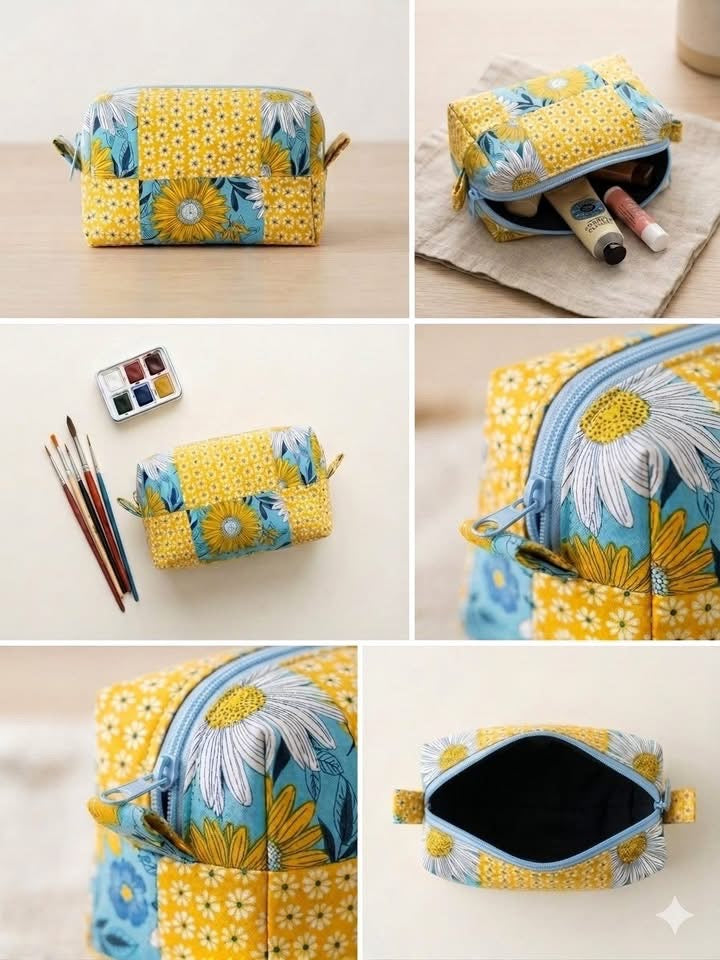 Sunny Daisy Patchwork Pouch | Handmade Makeup Bag