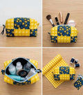 Navy Floral & Yellow Gingham Patchwork Pouch | Handmade Toiletry & Skincare Bag