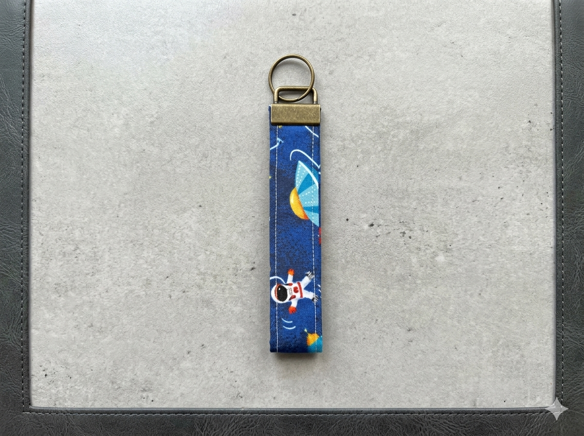 Spaced Out 🚀 Astronaut & Planet Wristlet Key Fob | Handmade Fabric Keychain