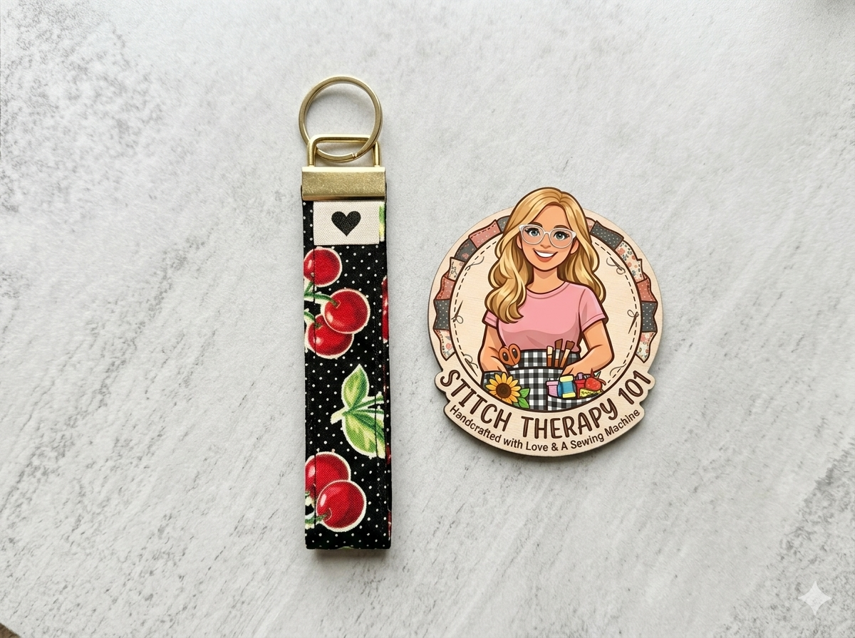 Cherry Bomb Key Fob ✨ Handmade Fabric Wristlet with Gold Hardware 🔑🍒