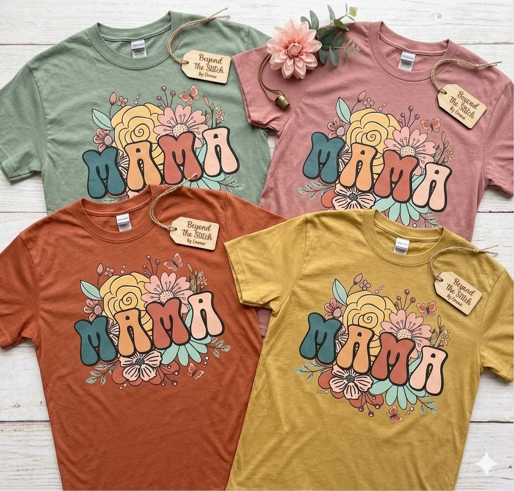 Retro Mama Floral Graphic Tee – Boho Vintage Flower Mom Shirt | Beyond the Stitch by Emma